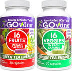 GOVANA Fruits & Veggies - Suplemento con 16 Frutas y 16 Verduras, Té Verde y B12, Cero Carbohidratos