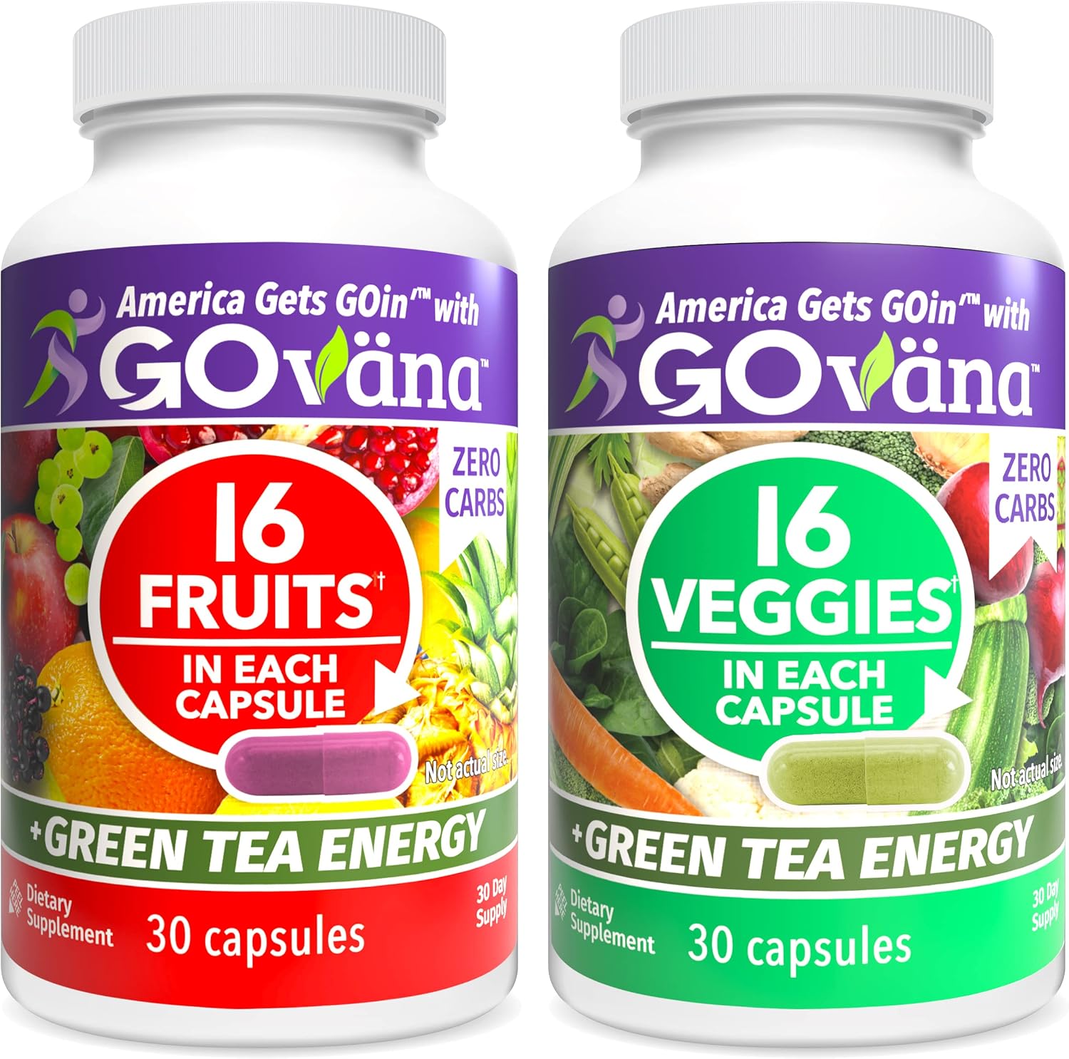 GOVANA Fruits & Veggies - Suplemento con 16 Frutas y 16 Verduras, Té Verde y B12, Cero Carbohidratos