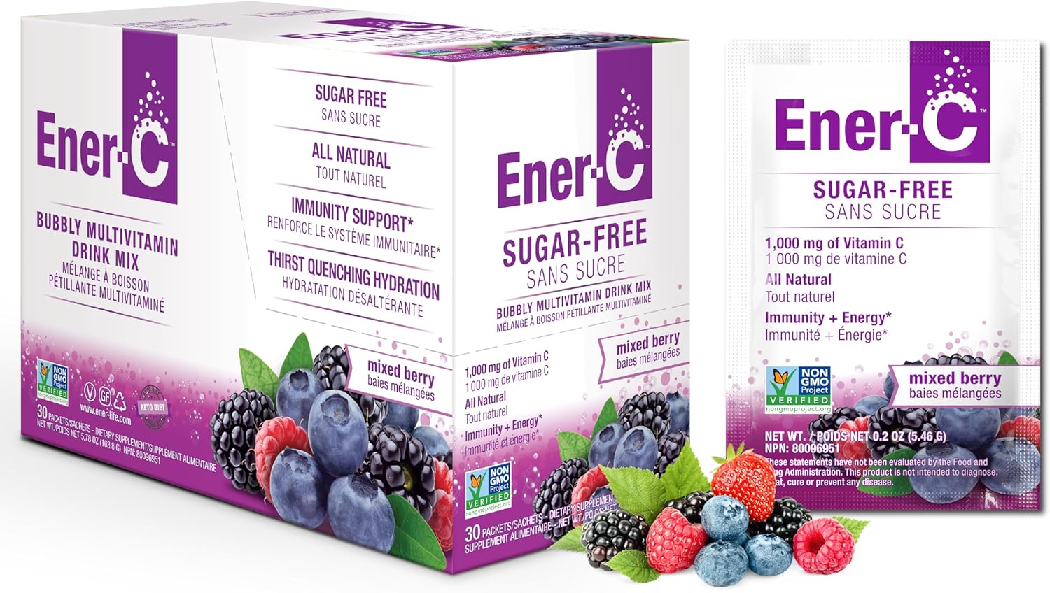 Ener-C Sugar Free Multivitamin Drink Mix - 30 Sobres, Sabor Frutos Rojos