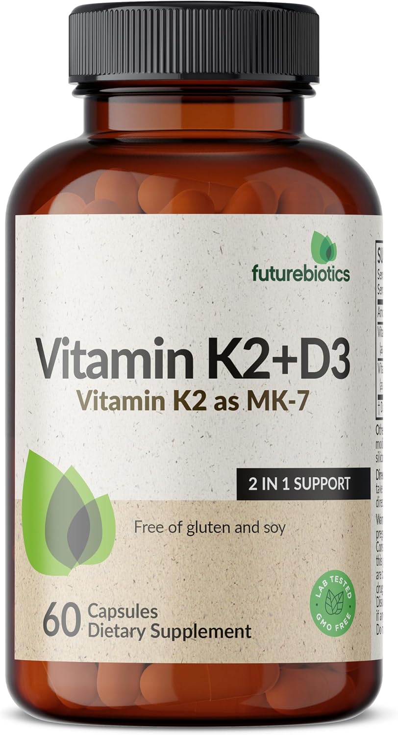 Futurebiotics Vitamina D3 y K2 MK-7 - 5000 UI D3 + 90 mcg K2 MK-7, 60 Cápsulas Vegetarianas