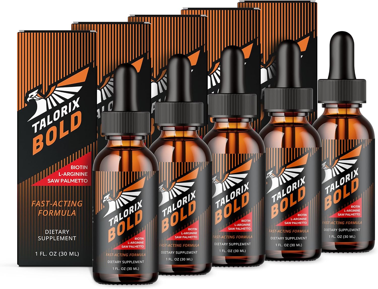 Talorix Bold Gotas para Hombres con Biotina, Saw Palmetto y L-Arginina (5 Pack)