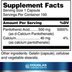 Ácido Pantoténico 500 mg - Vitamina B5 - Douglas Laboratories - 100 Cápsulas