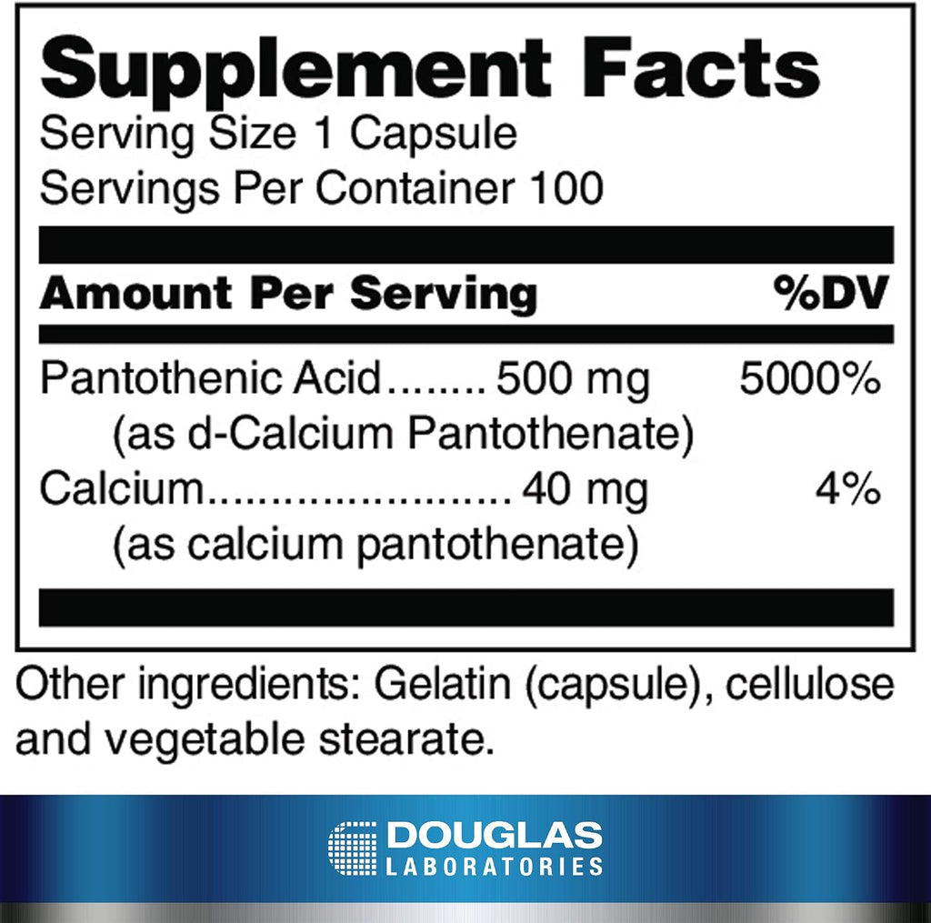 Douglas Laboratories Pantothenic Acid 500 mg - Vitamin B5 - 100 Capsules