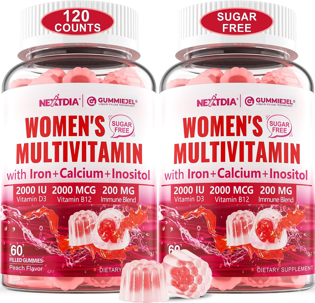 Multivitamínico en Gominolas Sin Azúcar para Mujeres con Calcio, D3 K2, Inositol, Folato, Biotina, Hierro - 2 Paquetes