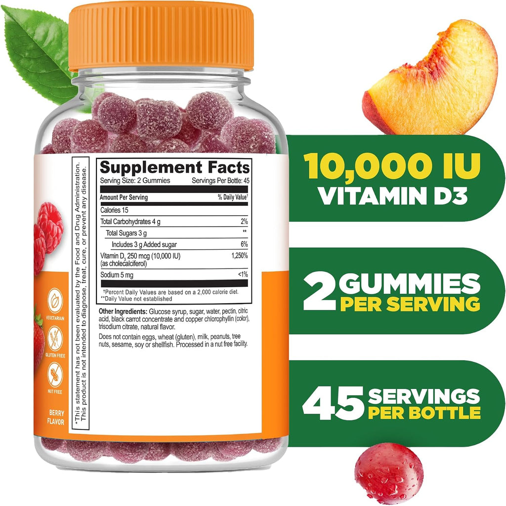 Lifeable Vitamina D3 10000 IU Gummies - Sabor Fresa - 90 Gummies