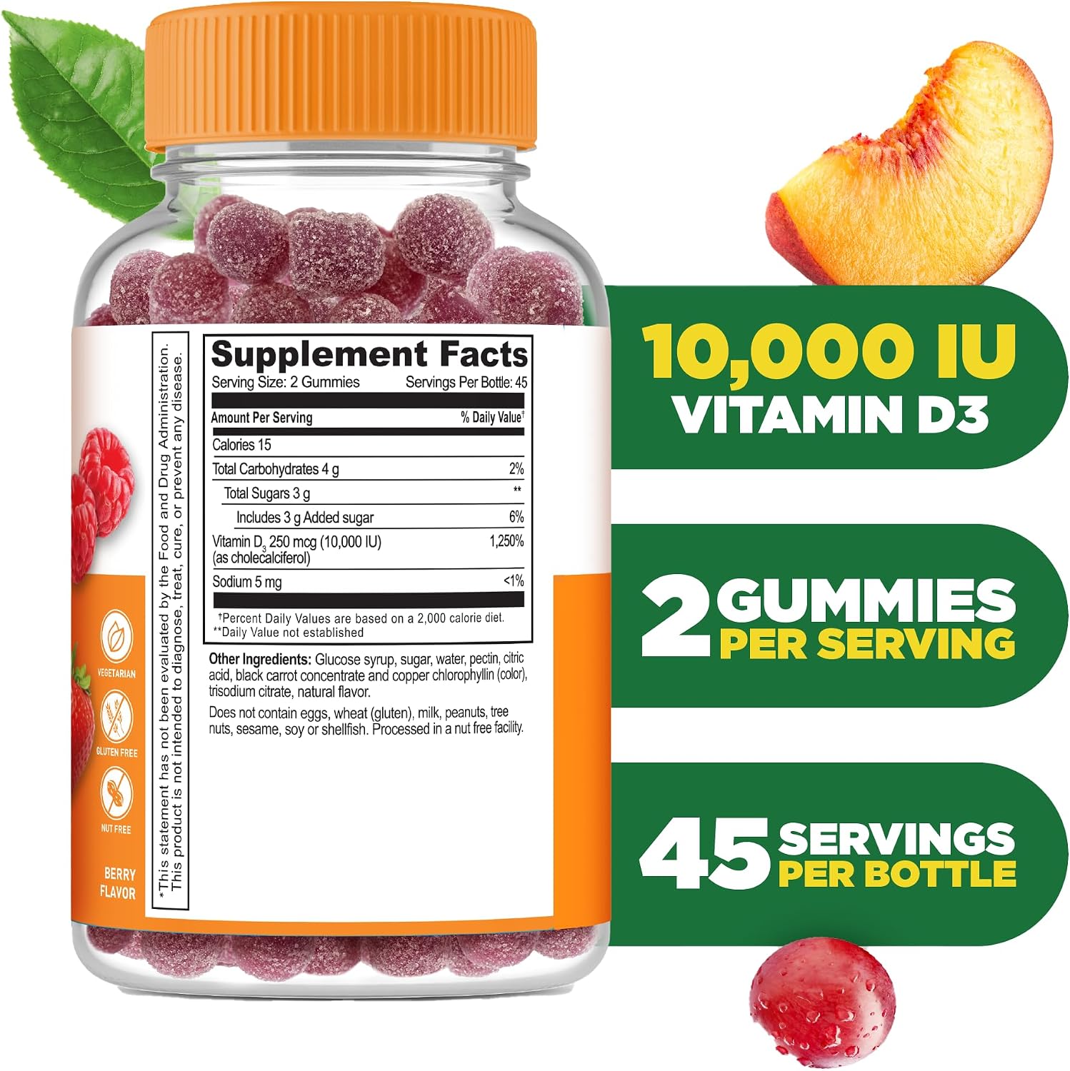 Lifeable Vitamina D3 10000 IU Gummies - Sabor Fresa - 90 Gummies