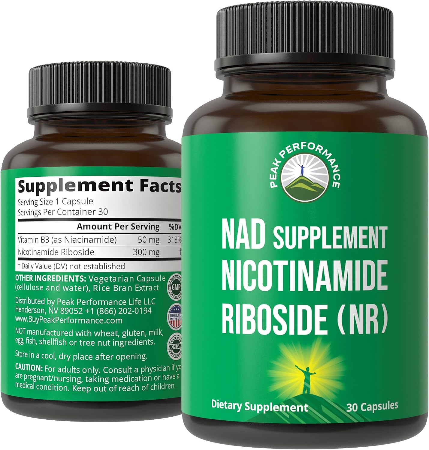 Peak Performance Nicotinamida Ribósido NR Cápsulas - Alternativa NMN con Niacinamida para Niveles de NAD+