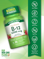 Nature's Truth Vitamina B12 6000 mcg Metilcobalamina | 36 Tabletas | Disolución Rápida Sabor Bayas | Vegano, Sin Gluten y No OGM