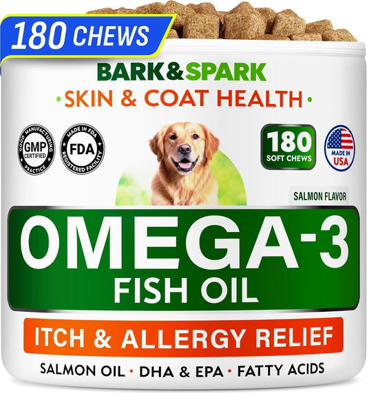 BARK&SPARK Omega 3 para Perros y Gatos - 180 Golosinas de Aceite de Salmón