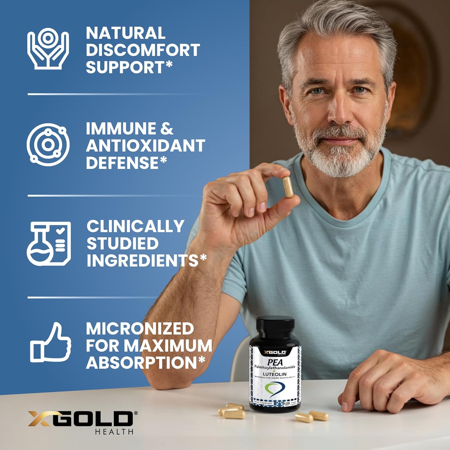 Palmitoiletanolamida 630 mg + Luteolina Estandarizada 98% - Micronizada - 120 Cápsulas Vegetales