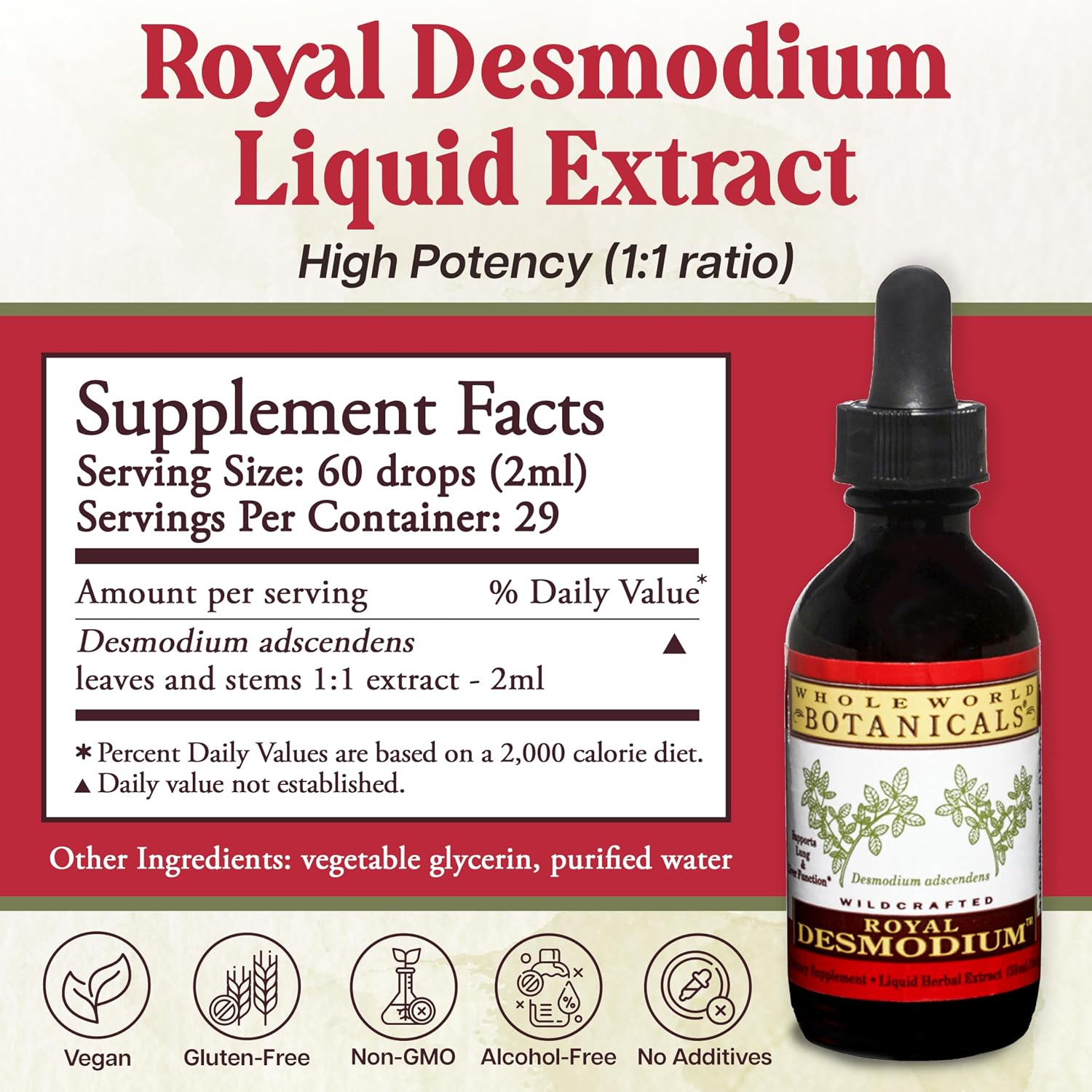 Whole World Botanicals - Royal Desmodium Apoyo Muscular y Tendinoso - 60 ml