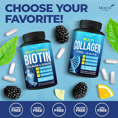 MOREX VITAMINS Biotina, Colágeno, Queratina – La biotina contribuye al funcionamiento normal del sistema nervioso. – Image 7