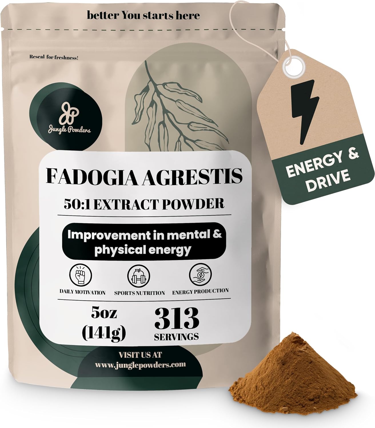 Jungle Powders Extracto de Fadogia Agrestis para Hombres, Concentración 50:1, 141 g (5 oz), 313 Servicios