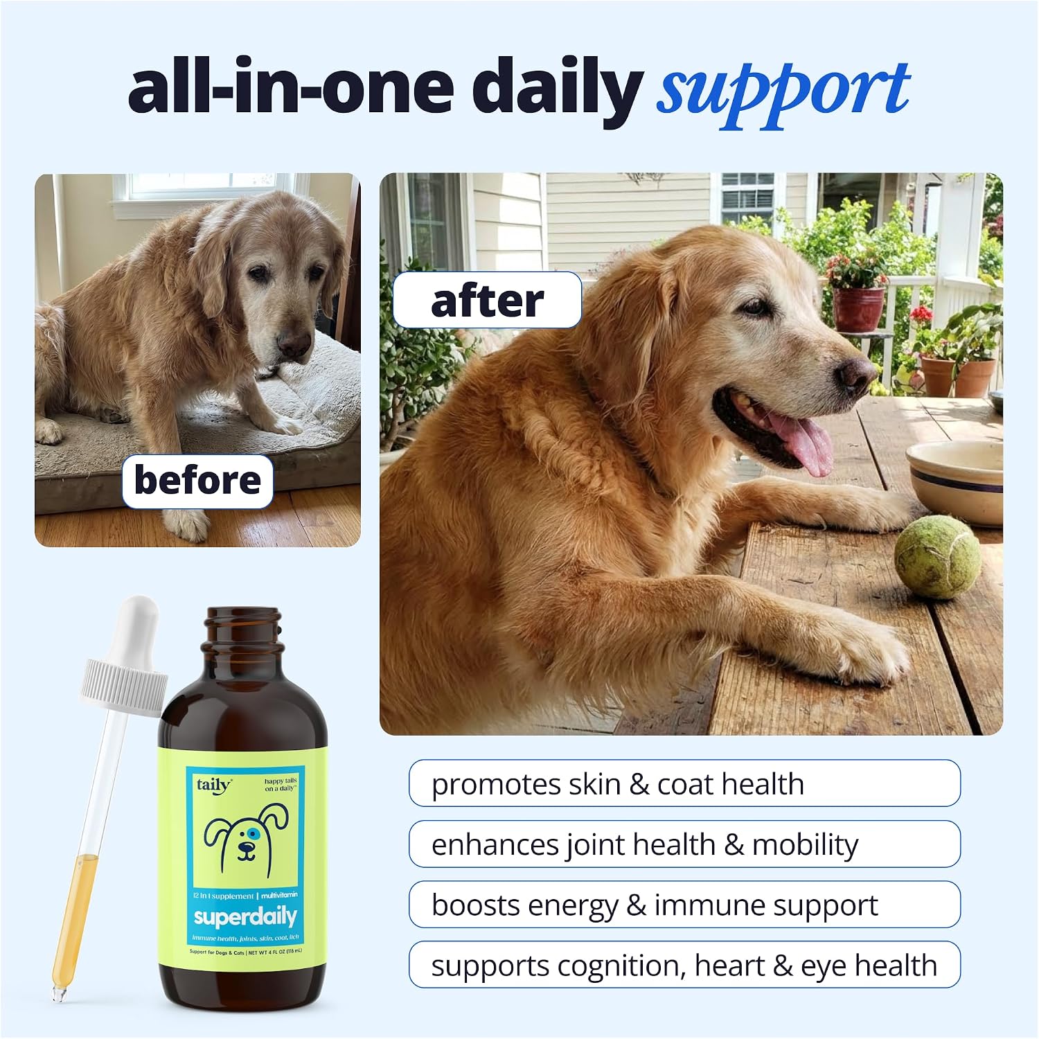 Taily Multivitamin with Liquid Collagen – 12-in-1 Super Daily Formula para Perros y Gatos