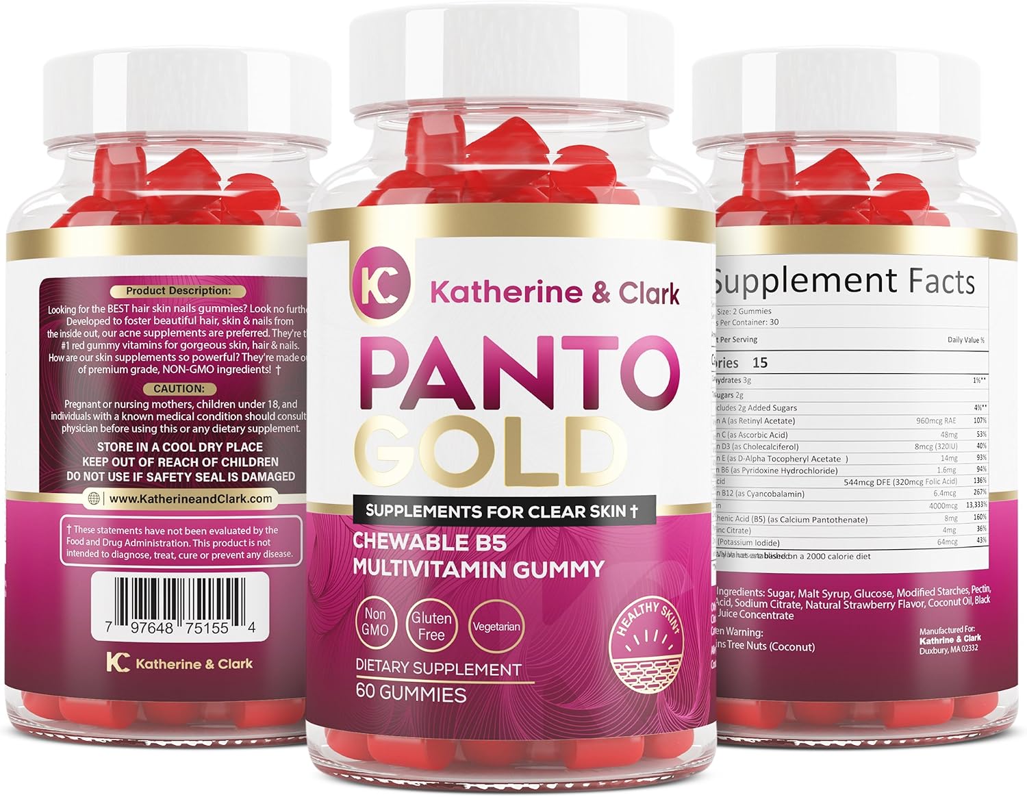Panto Gold Vitamin B5 y Biotina Gummies para Piel, Cabello y Uñas