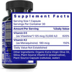 Quantum Nutrition Labs Vitamina D3 y K2 - 5000 UI, 30 Cápsulas Veganas