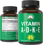 Peak Performance Vitaminas A, D3, E, K – 5.000 UI D3 – Cápsula Vegana – Apoyo para Huesos, Inmunidad y Visión