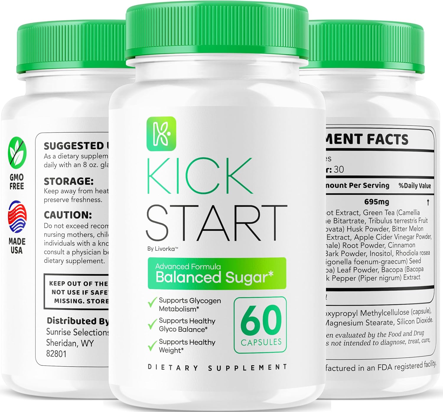 (3 Pack) Kick Start Glyco Optimizer Cápsulas, 180 Cápsulas para 3 Meses