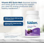 Bariatric Fusion Vitamina B12 Sublingual 1000 mcg - Comprimidos de fusión con sabor a uva y ácido fólico - Metilcobalamina - 90 unidades