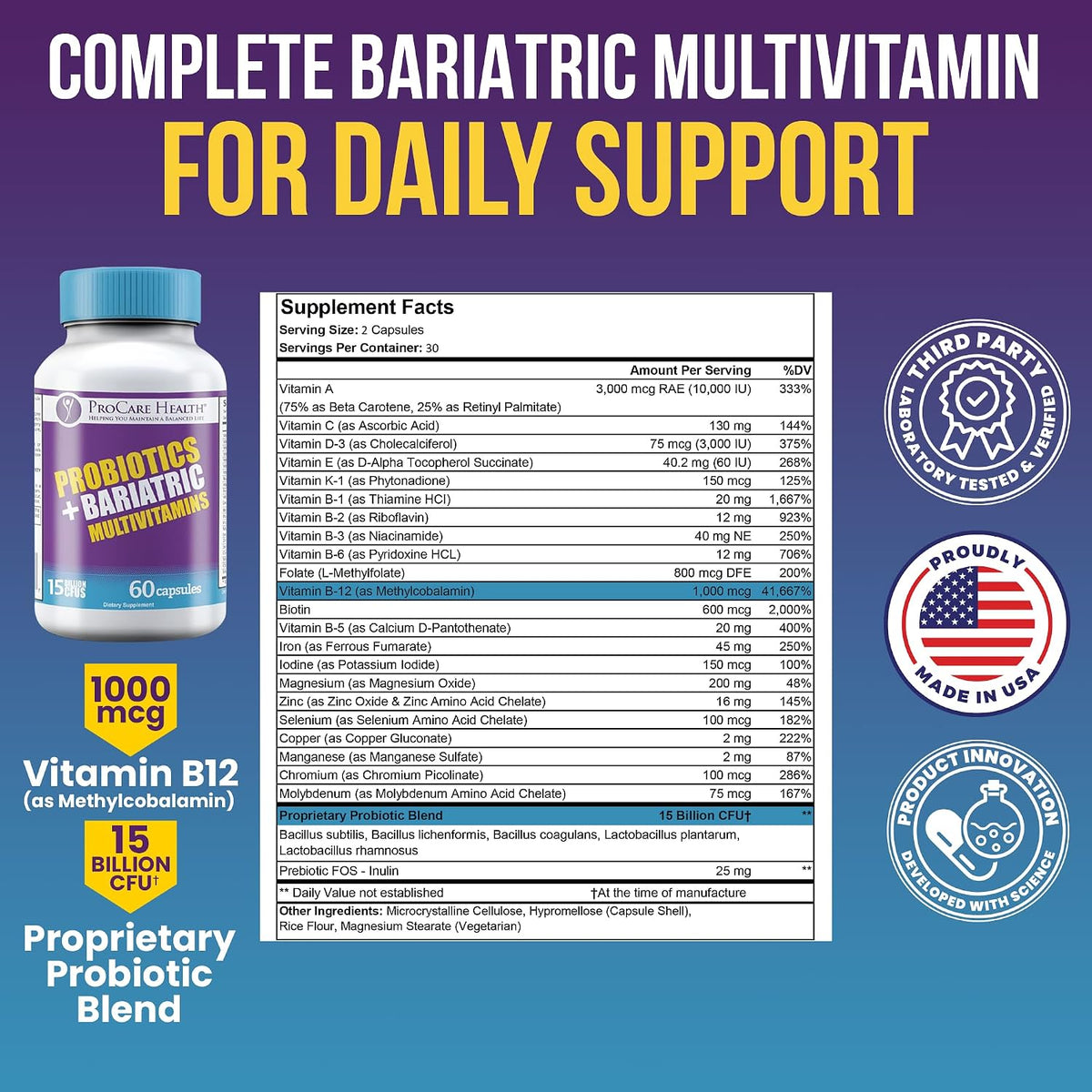ProCare Health Multivitamínico Bariátrico – Energía y vitalidad: El hierro contribuye al metabolismo energético – Image 2