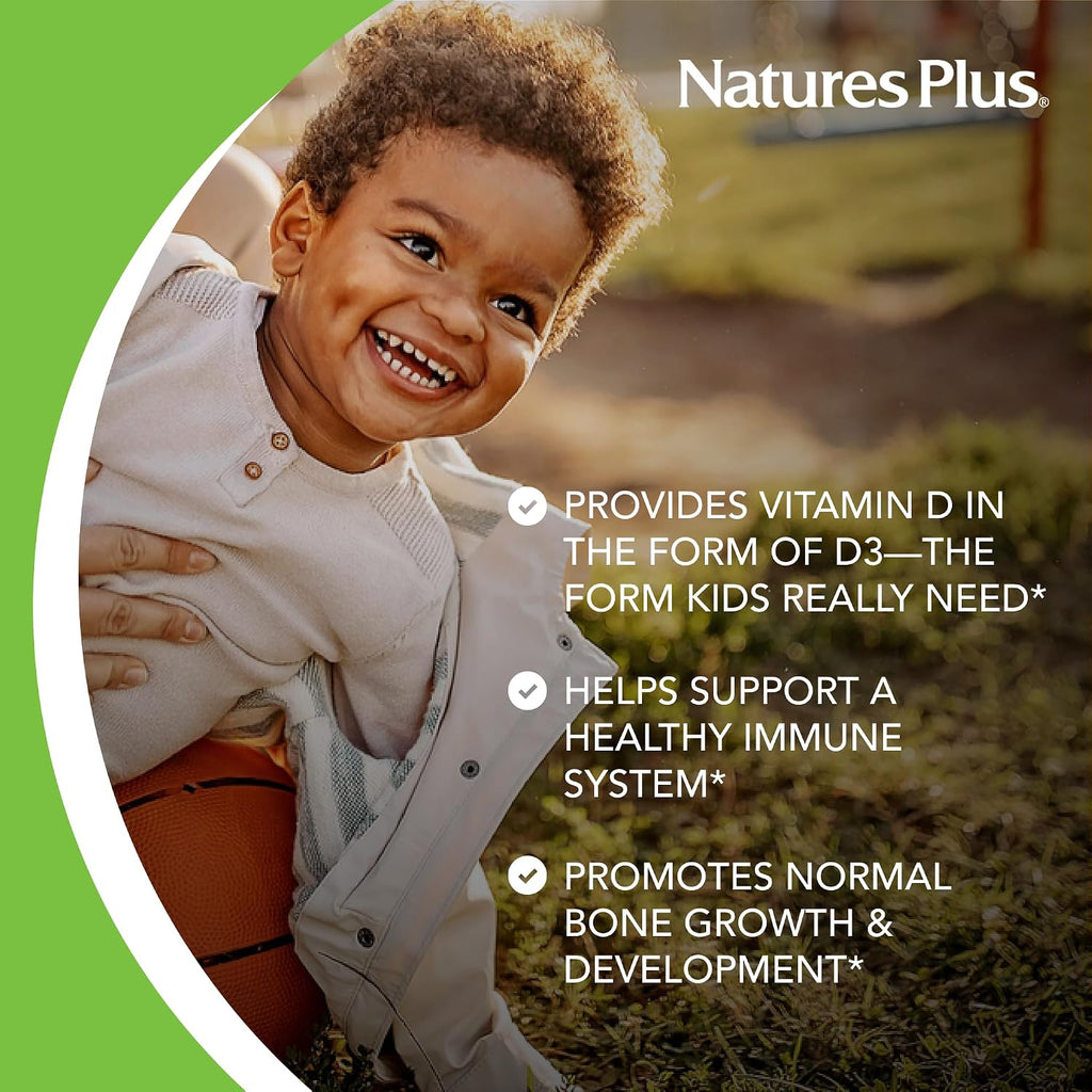 NaturesPlus Animal Parade Vitamina D3 para Niños - Comprimidos Masticables Sabor Cereza Negra - 90 Comprimidos (Pack de 2) - 180 Dosis Totales