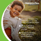 NaturesPlus Animal Parade Vitamina D3 para Niños - Comprimidos Masticables Sabor Cereza Negra - 90 Comprimidos (Pack de 2) - 180 Dosis Totales