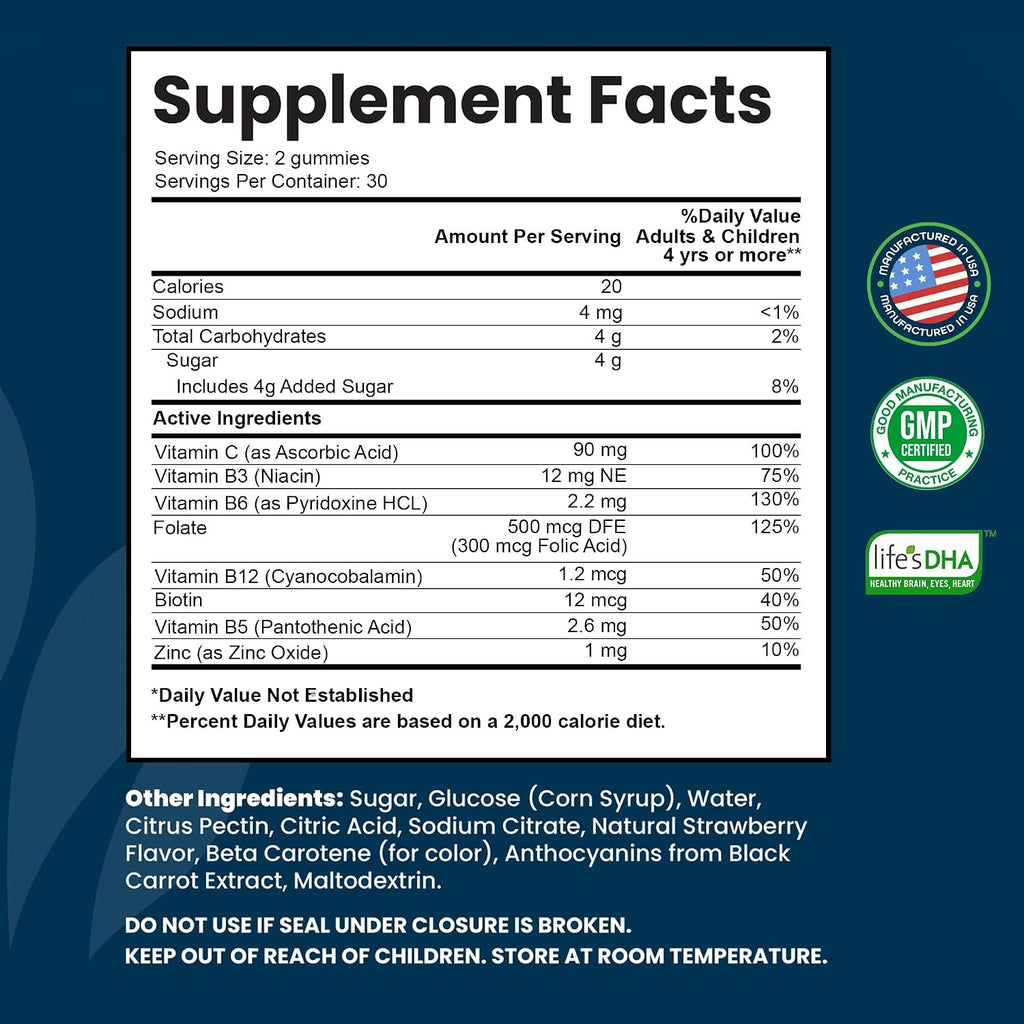 INTEGO NUTRITION Vitamin B Complex Gummies for Adults, B Complex Vitamin Supplement for Women and Men, B Vitamins Complex Gummies for Energy and Brain Health, Natural Strawberry Flavor, 60 Count