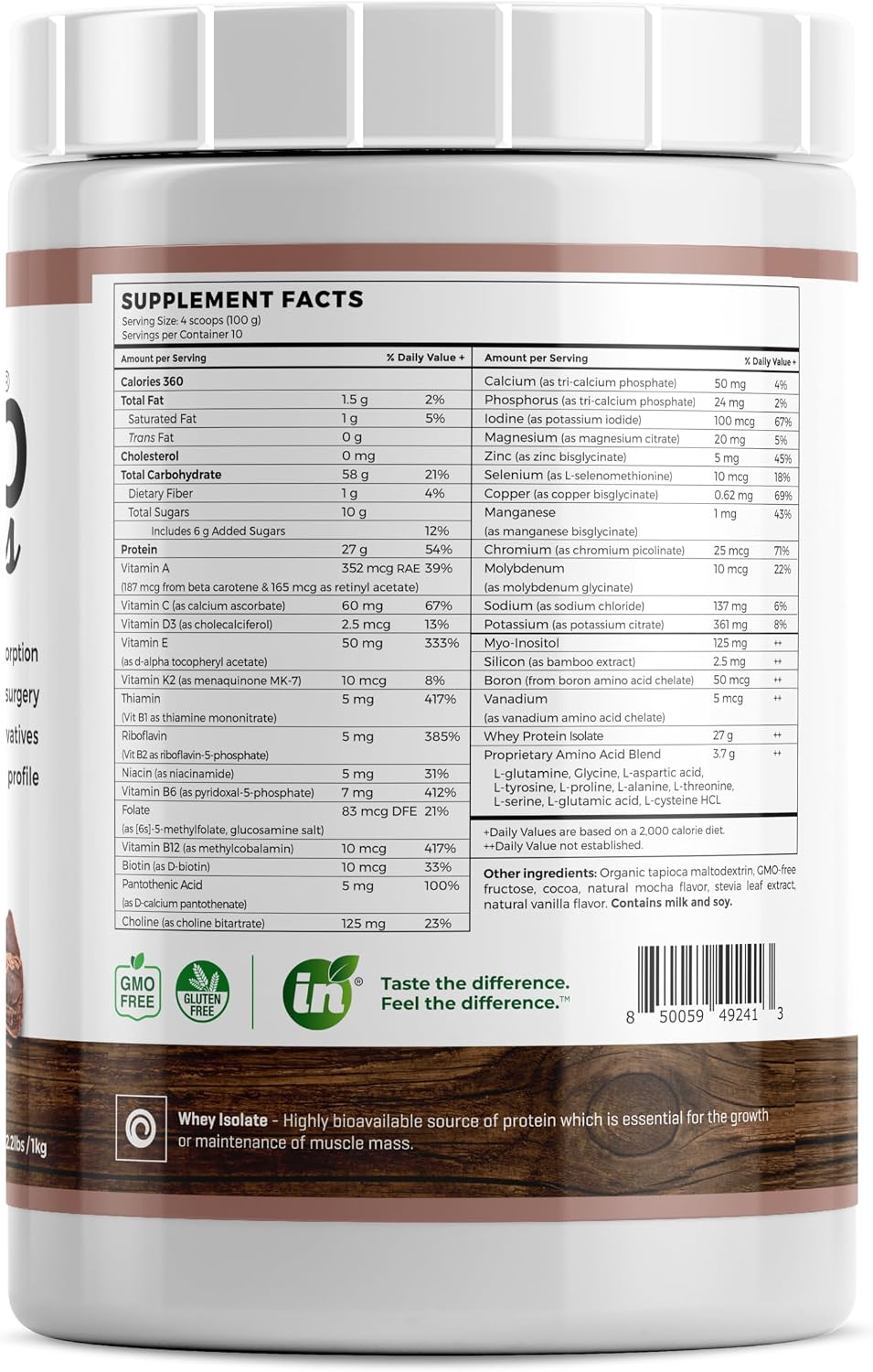 Absorb Plus Isolate Protein - Suplemento Proteico para la Salud Digestiva, Sabor Mocha Grande (1 kg)