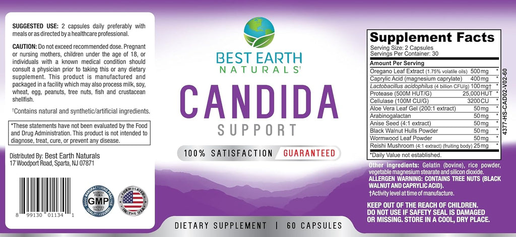 Best Earth Naturals Candida Support Supplement - 60 Cápsulas