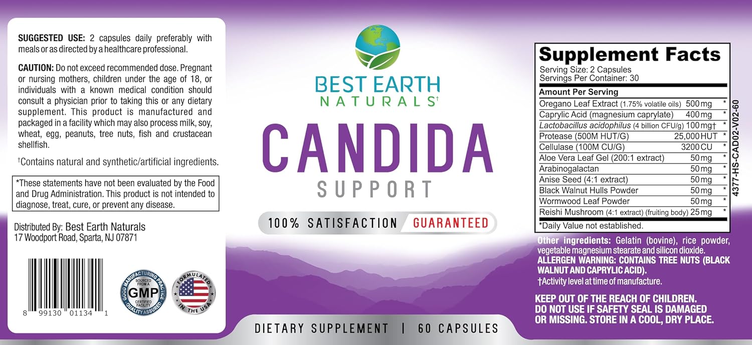 Best Earth Naturals Candida Support Supplement - 60 Cápsulas