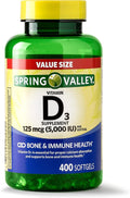 Spring Valley Vitamina D3 5000 UI (125 mcg) - 400 Cápsulas Blandas