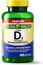 Spring Valley Vitamina D3 5000 UI (125 mcg) - 400 Cápsulas Blandas