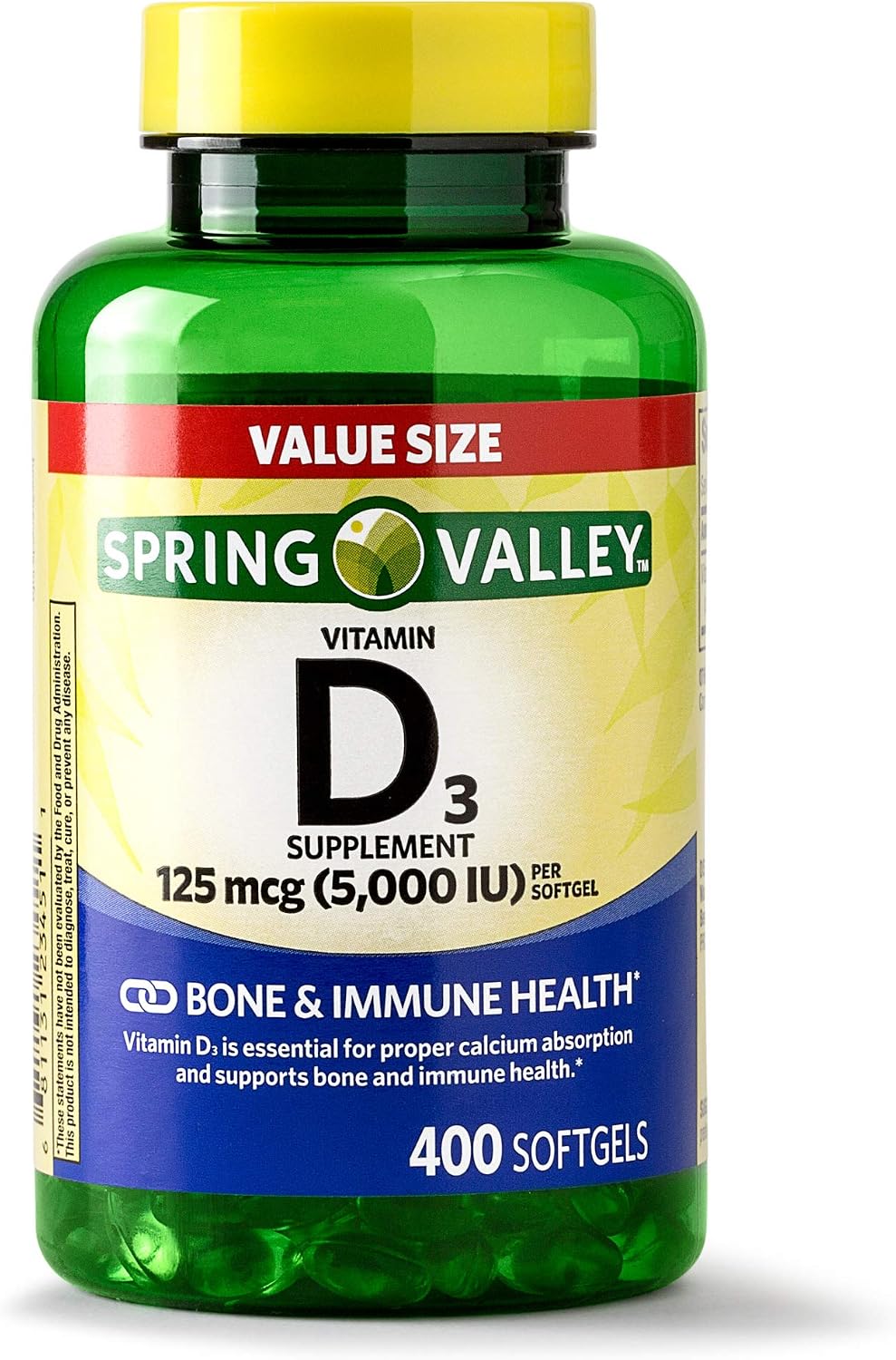Spring Valley Vitamina D3 5000 UI (125 mcg) - 400 Cápsulas Blandas
