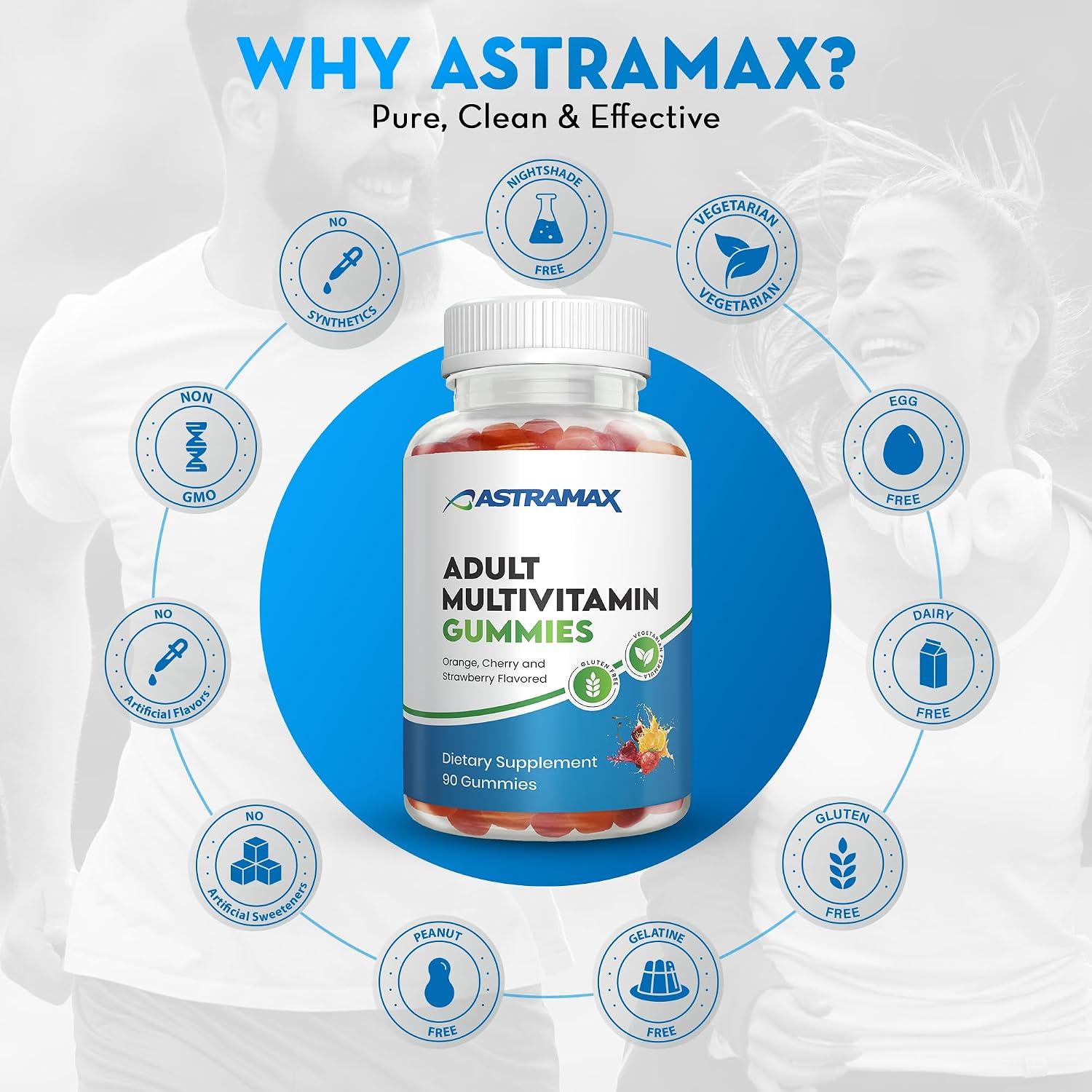 Astramax Multivitamínico en Gominolas para Adultos, 90 unidades - Sabores Naranja, Cereza y Fresa