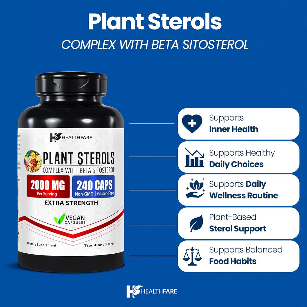 Healthfare Plant Sterols - 240 Cápsulas Veganas - Complejo de Beta-Sitosterol y Fitoesteroles