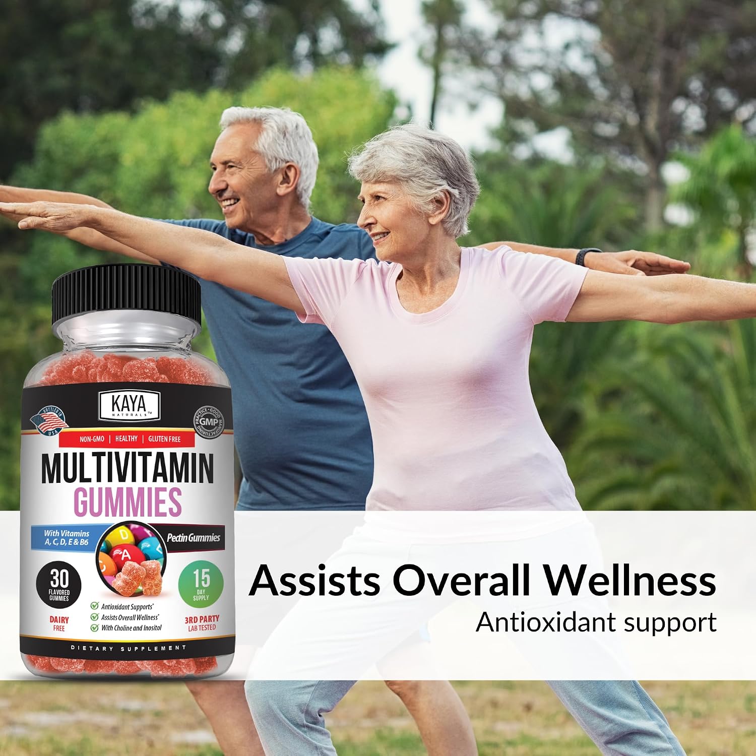 Kaya Naturals Adult Multi Vitamin Gummy - Multivitamínico en Gominolas para Adultos con Biotina, Vitamina A, B12, C, E, Zinc y Ácido Fólico - Sabor Fresa - Sin Gluten