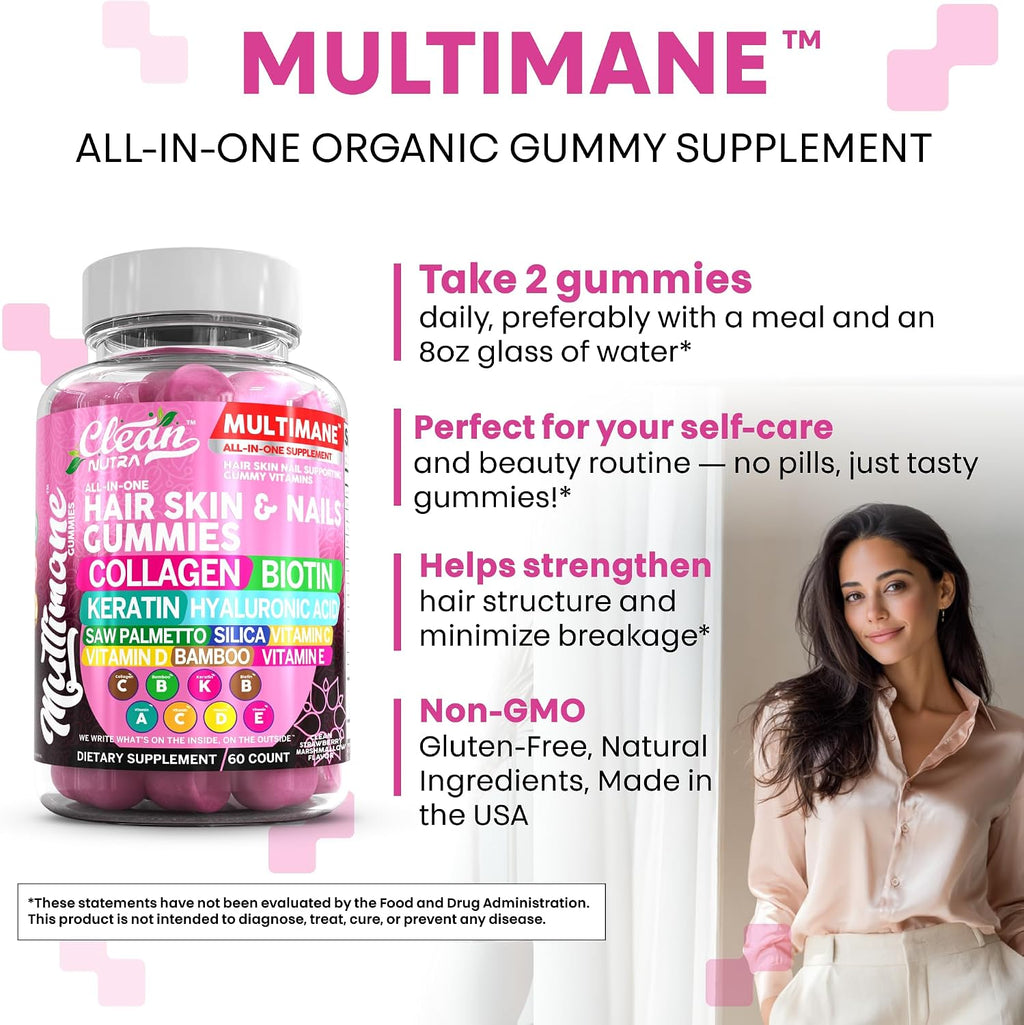 Clean Nutraceuticals Biotina Colágeno Keratina Gominolas para Piel, Cabello y Uñas