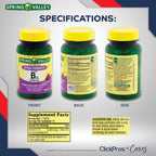 Spring Valley Vitamina B12 5000 mcg Comprimidos Sublinguales con Guía y Pastillero