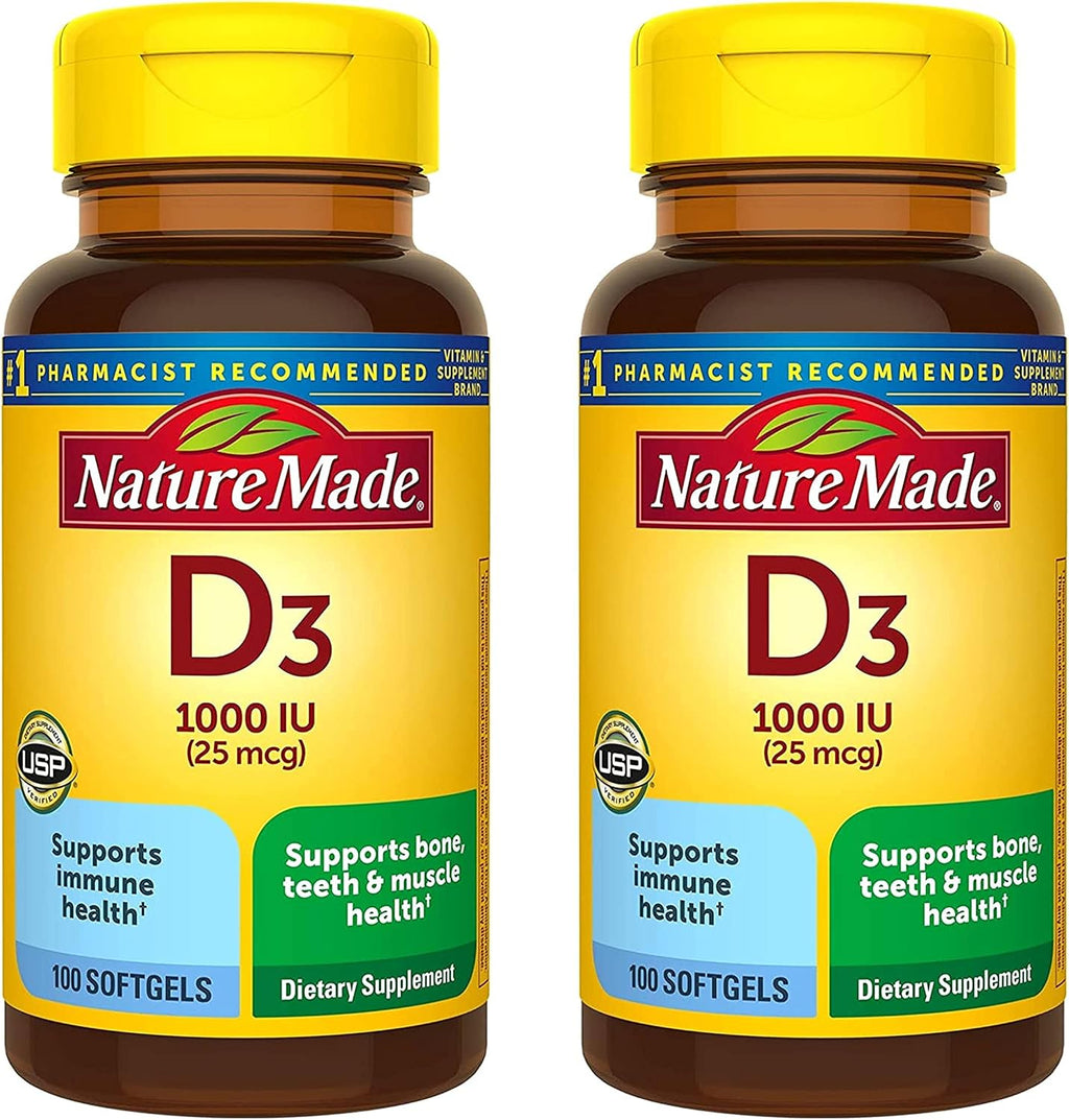 Nature Made Vitamina D3 1000 UI, 100 Cápsulas Blandas (Paquete de 2)