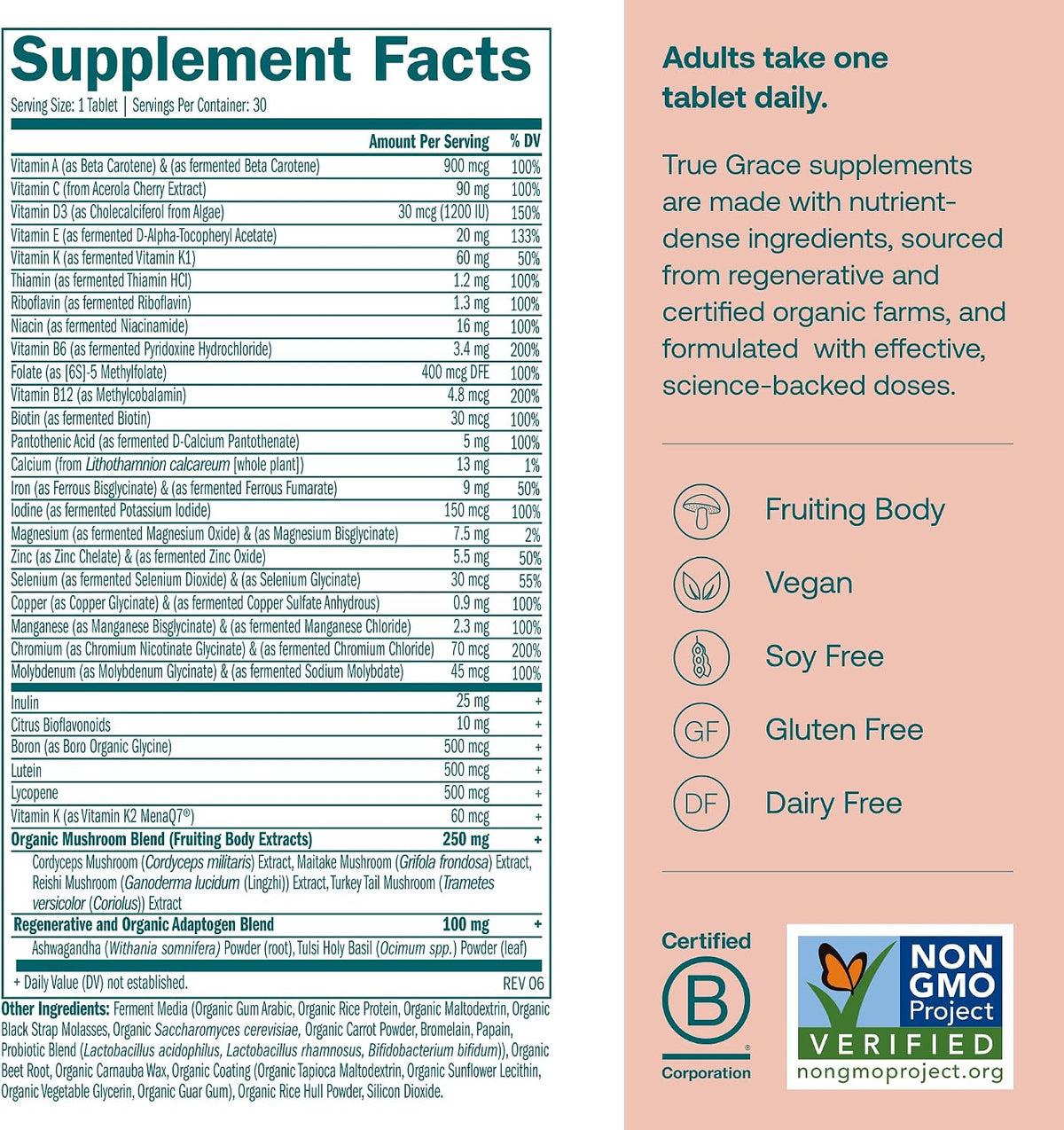 True Grace One Daily Multivitamínico para – Fortalecimiento del sistema inmunitario: La vitamina D3, la vitamina A – Image 2