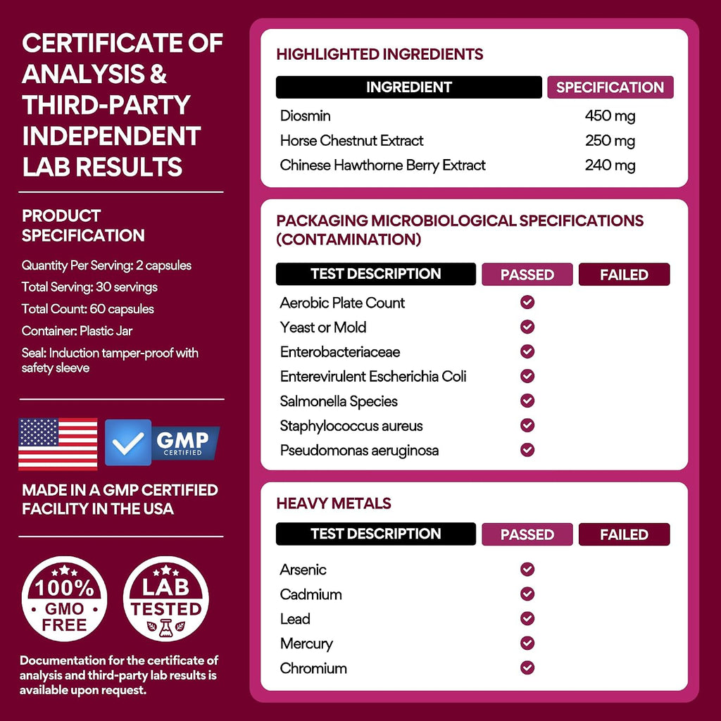VoomVaya Vein Away – Suplemento para la Circulación y Salud Venosa con Diosmina y Hesperidina (60 Cápsulas)