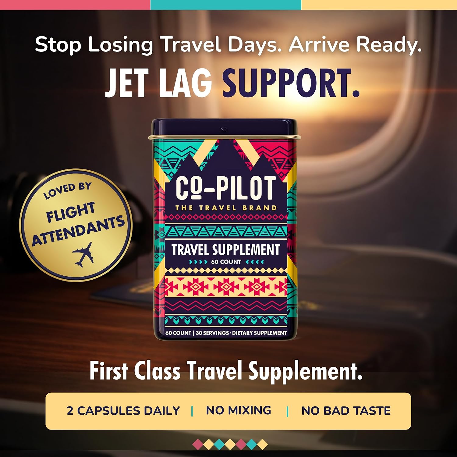 Original Travel Supplement | Co-Pilot The Travel Brand – Contra el Jet Lag, Energía e Inmunidad | 60 Cápsulas Veganas