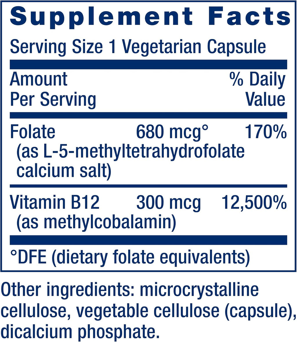 Life Extension BioActive Folate & Vitamin B12 - 90 Capsules