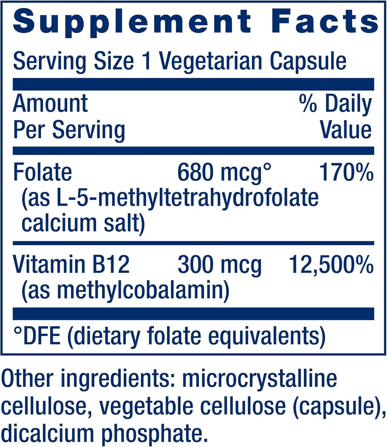 Life Extension BioActive Folate & Vitamin B12 - 90 Capsules