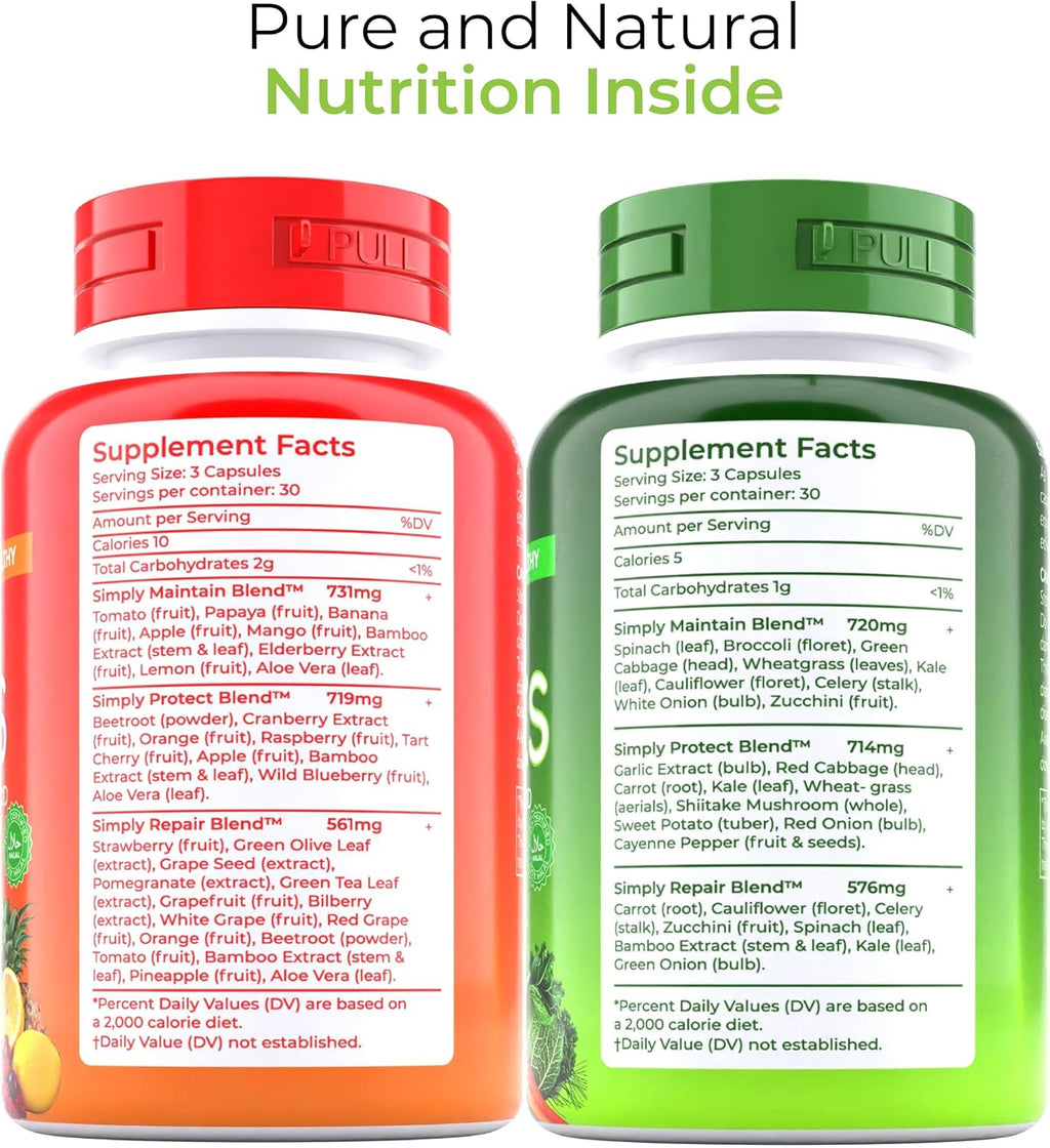 TM NATURALS Suplemento de Frutas y Verduras para Hombres y Mujeres - 90 Cápsulas (Pack de 2) - Superalimentos Naturales