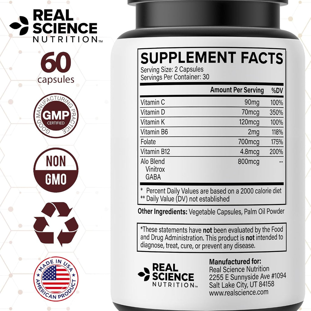 Real Science Alopecinol - Complemento alimenticio para el cabello con Vinitrox, GABA y Vitaminas - 60 cápsulas