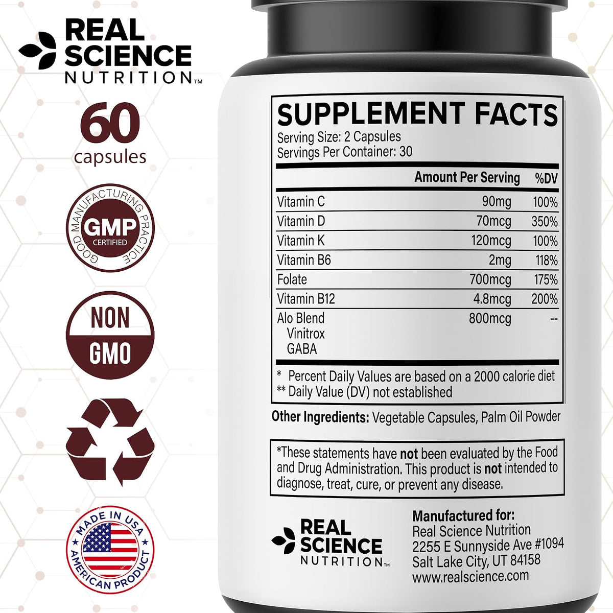 Real Science Alopecinol - Complemento alimenticio para el cabello con Vinitrox, GABA y Vitaminas - 60 cápsulas – Image 7