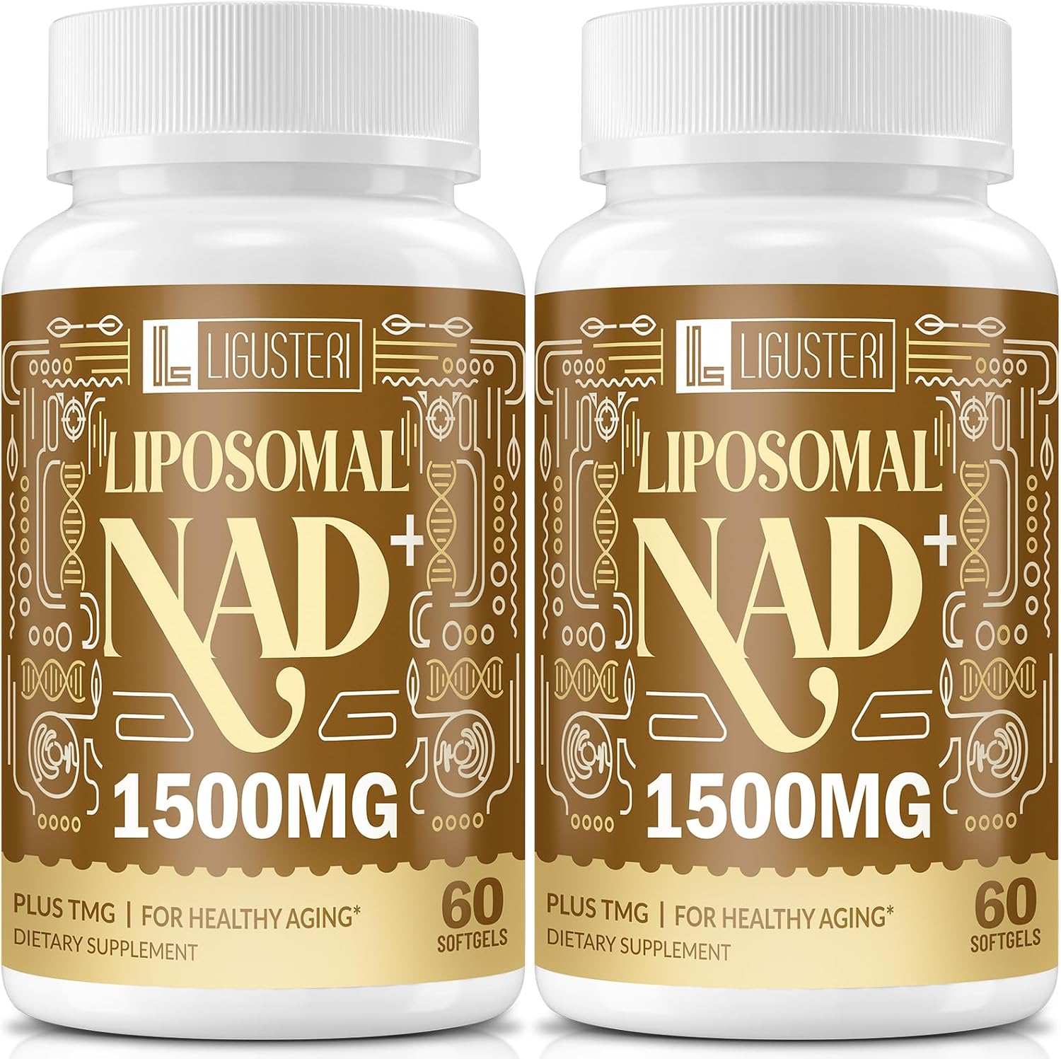 LIGUSTERI 1500 mg NAD+ Liposomal con TMG, 98%+ Absorción, Suplemento para Energía Celular y Longevidad, 60 Cápsulas Blandas