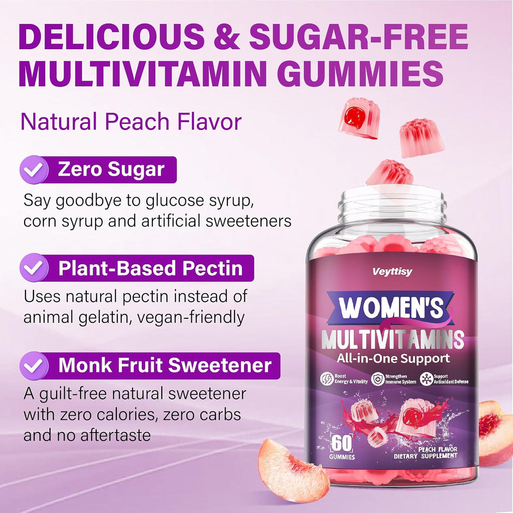 Veyttisy Multivitamínico Metilado Gummy para Mujer - Gominolas Multivitamínicas con Vitaminas A, C, D, E, Folato Metilado, Biotina, Complejo B, Hierro, CoQ10, Inositol - 120 uds