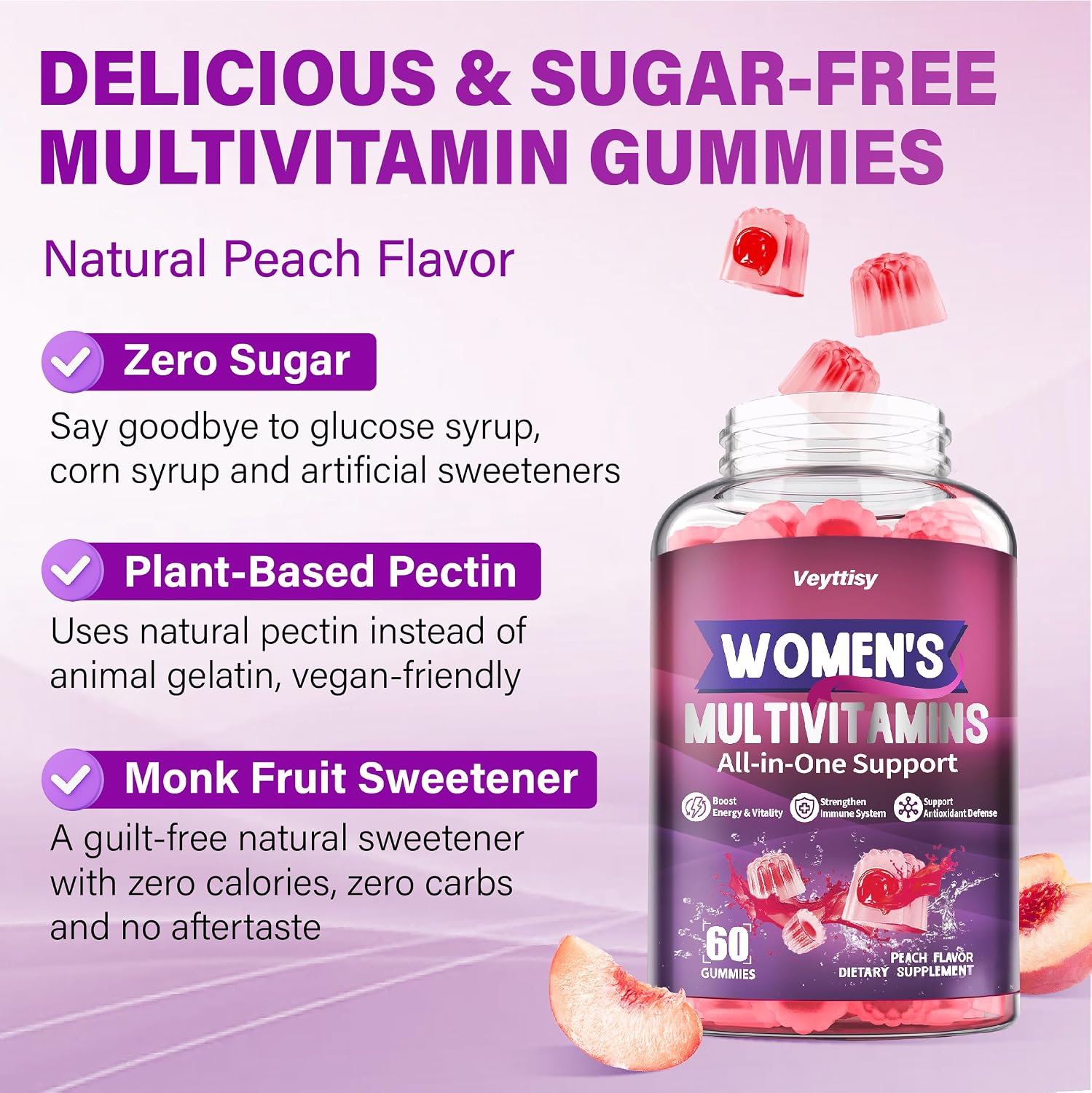 Veyttisy Multivitamínico Metilado Gummy para Mujer - Gominolas Multivitamínicas con Vitaminas A, C, D, E, Folato Metilado, Biotina, Complejo B, Hierro, CoQ10, Inositol - 120 uds
